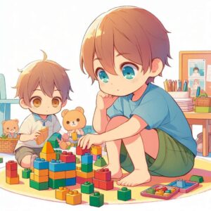 ブロック遊びに集中している子ども